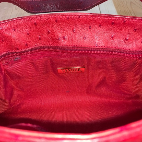 Tanner red leather ostrich pattern bag purse - Picture 10 of 14